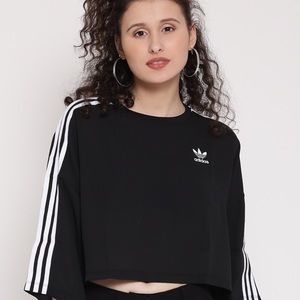 Adidas black 3 stripe chiffon crop top sz S